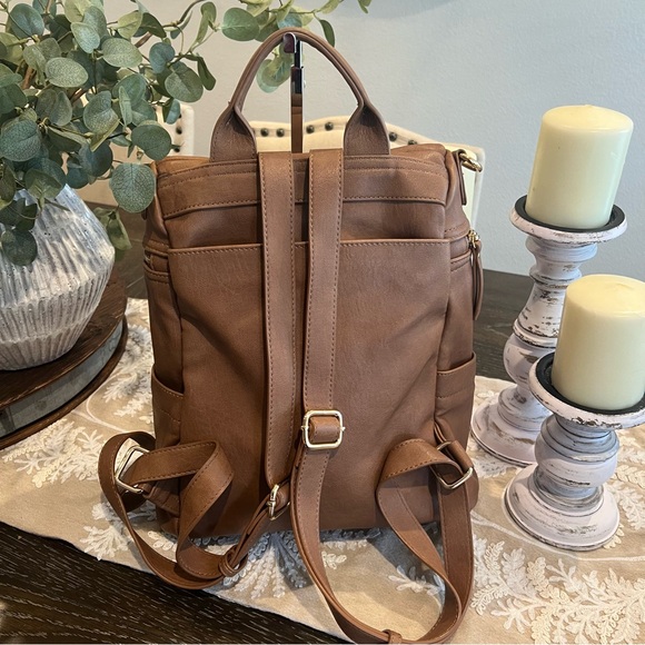 Antik Kraft Brown Two-Way Bag Backpack/Shoulder with Embroidered Strap - Picture 6 of 13